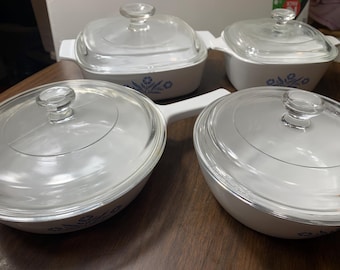 Vintage CorningWare Blue Cornflower Starter Set 4 Pc | Small Casserole Set w Lids A-1-B P-43-B P-81-B P-83-B