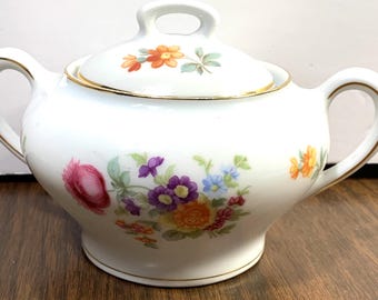 KPM Germany Sugar Bowl with Lid Vintage Porcelain Floral Gold Trim Covered Bowl Cottagecore Tea Set Replacement Dish