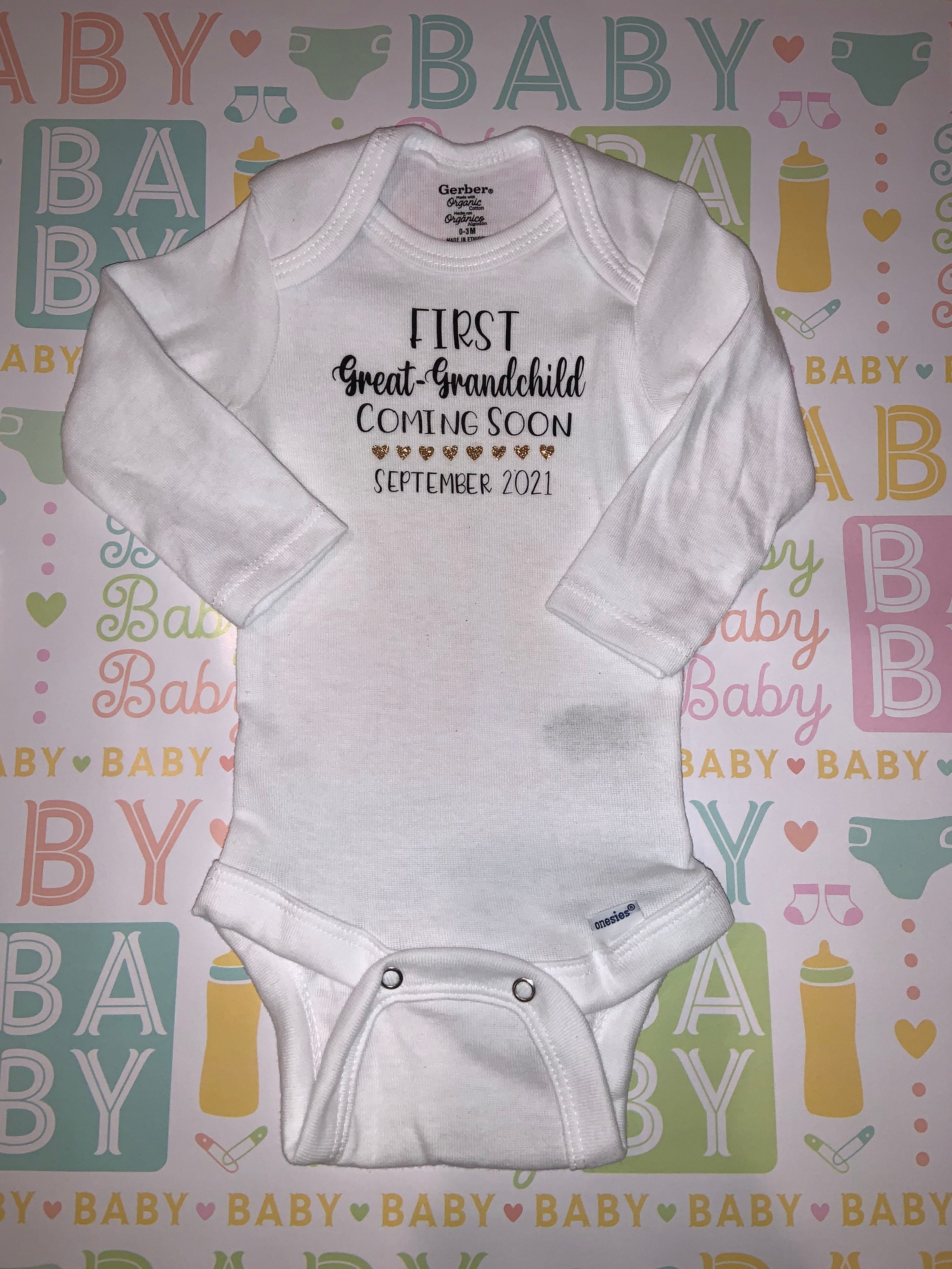 First GREAT-Grandchild coming soon onesie baby announcement | Etsy