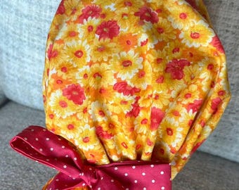 Gorro quirúrgico reversible de algodón con estampado floral