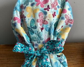 Gorro quirúrgico con estampado de mariposas, reversible, mezcla de algodón