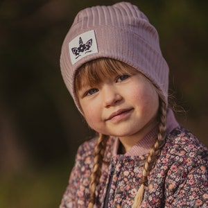 Thin hipster beanie with woven label for children and adults image 2