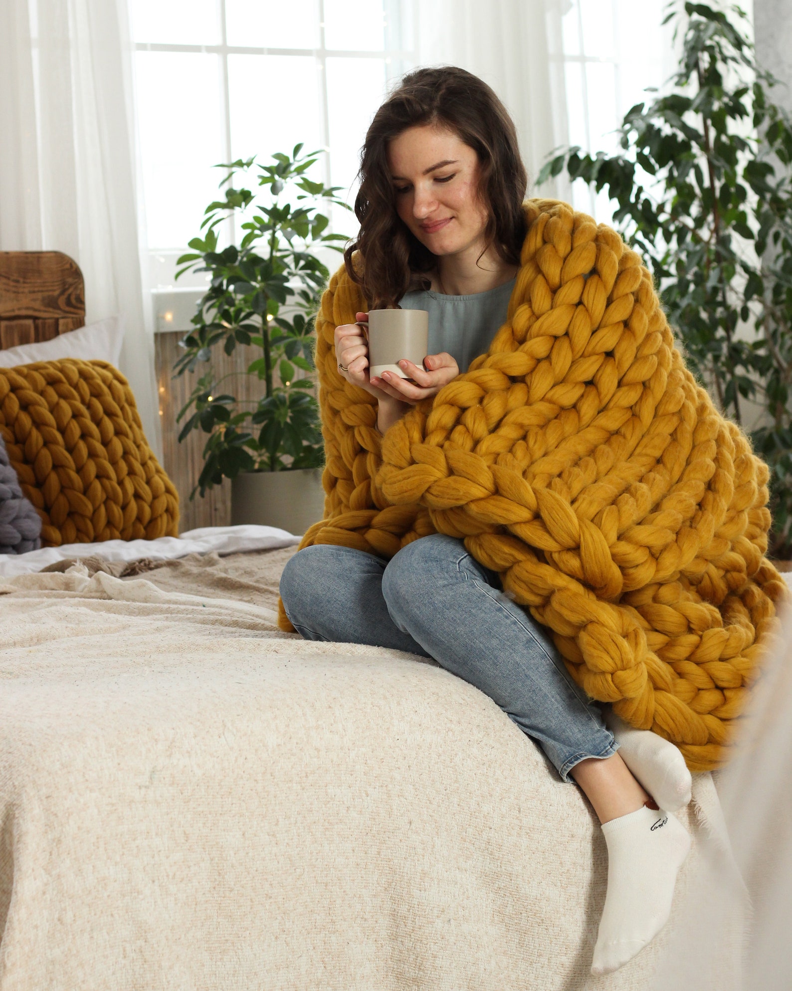 Arm Knitted Chunky Wool Blanket made from 100 Jumbo Merino Etsy