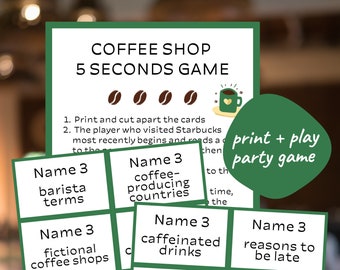 Coffee Shop 5 Seconds Game // Printable Party Game // Birthday Party Game // Teen Sleepover Game // Bridal Shower Game // Coffee Lover