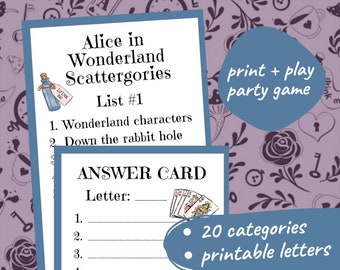 Alice in Wonderland Scattergories // Tea Party Game // Birthday Party Game // Mad Hatter Theme // Printable Game