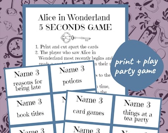 Alice in Wonderland 5 Seconds Game // Tea Party Game // Birthday Party Game // Mad Hatter Theme // Printable Game