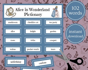 Alice in Wonderland Pictionary // Tea Party Game // Birthday Party Game // Mad Hatter Theme // Printable Game