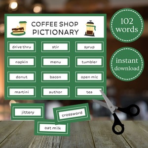 Coffee Shop Pictionary // Coffee Party Game // Game Night // Printable