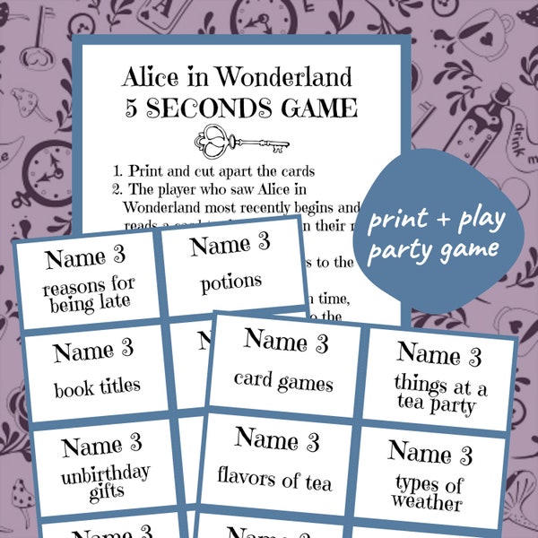 Alice in Wonderland 5 Seconds Game // Tea Party Game // Birthday Party Game // Mad Hatter Theme // Printable Game