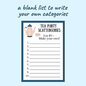 Tea Party Scattergories Printable Party Game // Birthday Party Game ...