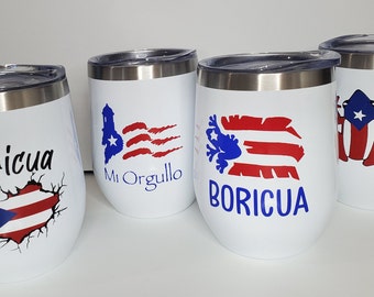 Gobelet personnalisé Porto Rico, Gobelet Porto Rico 12 oz, Gobelet à vin personnalisé, Gobelet personnalisé PR pour cadeaux, Gobelet personnalisé drapeau Porto Rico