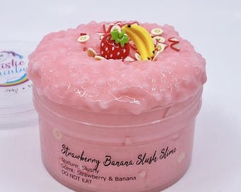 Strawberry Banana Slush Crunchy Slime, Slushy Beads, Artistic Rainbow Slime Shop