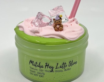 Slime casero de Matcha Latte: textura espesa y brillante de mantequilla, aroma a vainilla