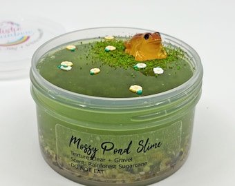 苔むした池のスライム、透明な砂利のスライムテクスチャ、熱帯雨林の香り、ASMR感覚玩具
