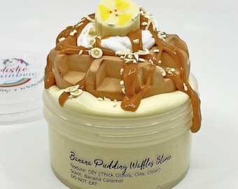 DIY Slime Banana Pudding Waffles, Thick Glossy and Clay, Artistic Rainbow Slime Shop