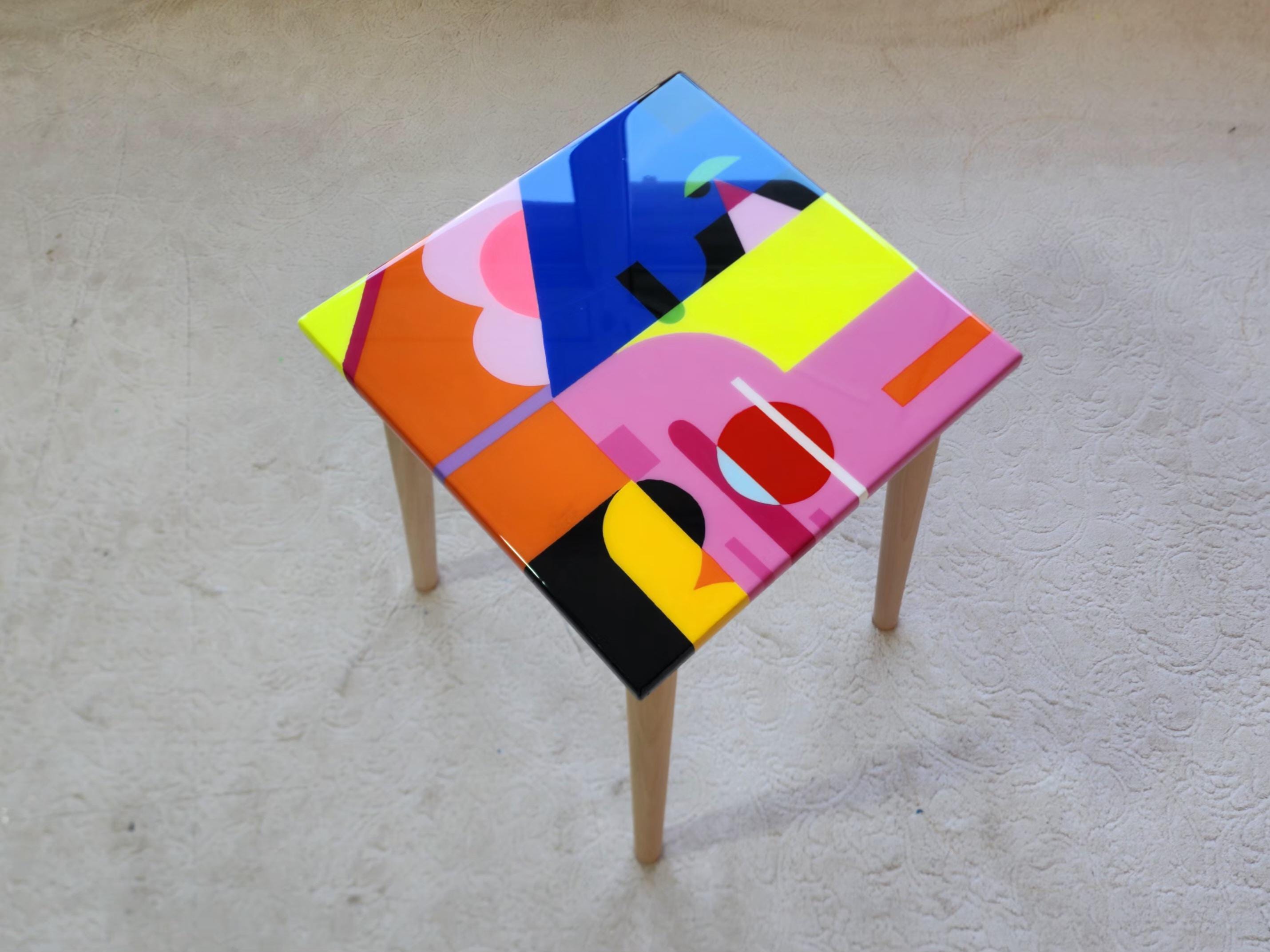 Abstracted Table Abstract Pop Art Resin Coffee Table Set: Colorful Eclectic Accent ...
