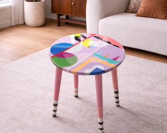 Handgemaakte ronde salontafel van hars, funky boho-decor, poten van 20 inch