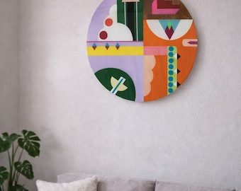 Arte de pared de resina epoxi de madera redondo hecho a mano: decoración abstracta colorida