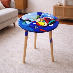 Mesa auxiliar de resina abstracta, mesa auxiliar de madera epoxi colorida