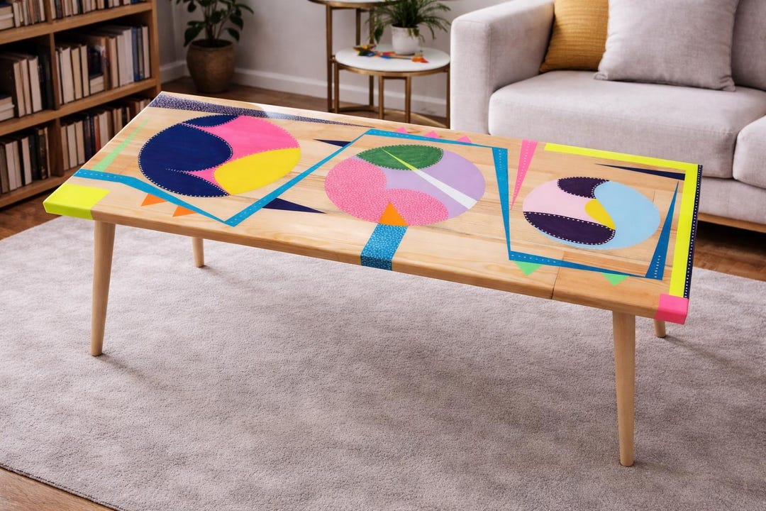 Whimsical Handmade Resin Side Table, Vibrant Abstract Modern Painted ...