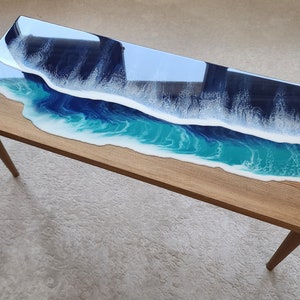 Ocean Wave Resin Side Table: Nautical Beach Decor, Epoxy Art
