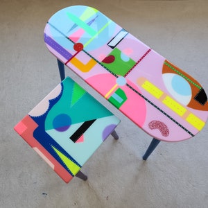 Pink Resin Coffee Tables: Funky Boho Pop Art, Painted Legs (Set of 2)