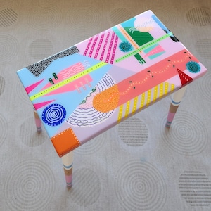 Handmade Epoxy Resin Side Table: Colorful Abstract Boho Art
