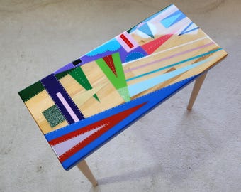 Geometric Resin Coffee Table, Colorful Acrylic Painted Boho Pop Art