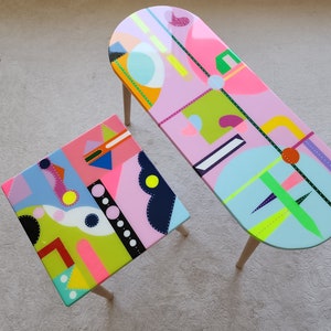 Pink Resin Coffee Table, Mid Century Modern Epoxy Side Table