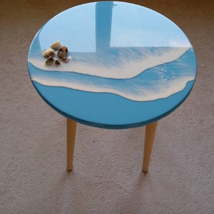 Ocean Wave Resin Coffee Table: Beach House Coastal Decor with Seashells