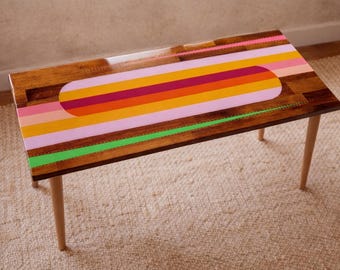 Epoxy Resin Coffee Table, Abstract Wooden Pop Art, Colorful Boho Decor