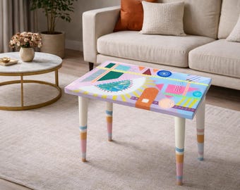 Handmade Funky Epoxy Coffee Table – Colorful Abstract Art, Boho Style