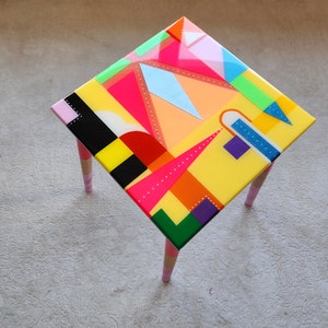 Pink Resin Coffee Table, Neon Painted Legs, Eclectic Boho Decor