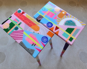 Pink Abstract Epoxy Resin Coffee Table, Painted Modern Boho Side Table