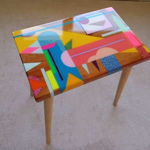 Handmade Wooden Resin Coffee Table: Boho Modern End Table