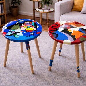 Handmade Epoxy Resin Side Coffee Tables – Funky Abstract Art, Set of 2