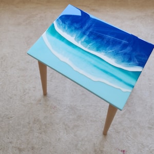 Sea Themed Ocean Wave Hawaiian Resin Coffee Table,Natural Handmade Nautical Coastal Beach House Decor Bedside Cool Side End Epoxy Art Table