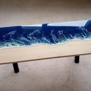Epoxy Resin Ocean Wave Bench: Handmade Nautical Decor