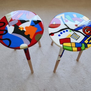 Red White Abstract Funky Colorful Side Resin Coffee Tables,maximalist ...