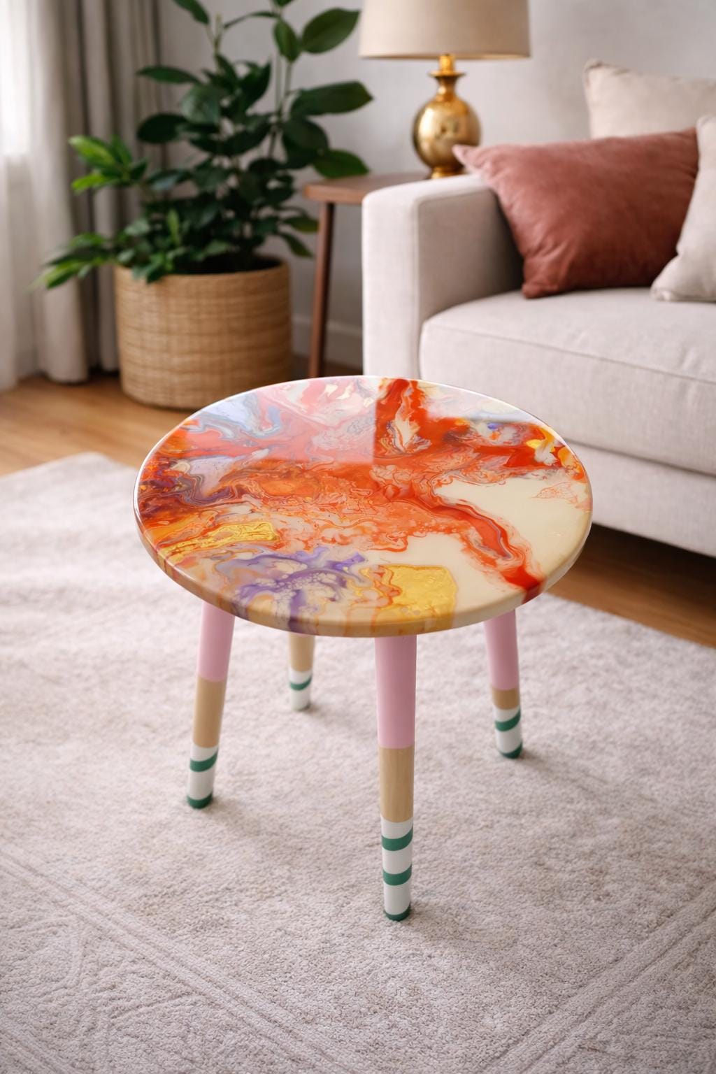 Resin Coffee Table: Colorful Abstract Wood Side Table, Boho Art - Etsy