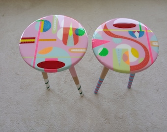 Mesa de centro de resina rosa hecha a mano, estilo bohemio neón