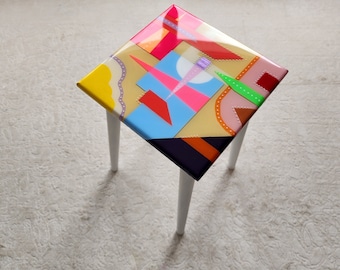 Funky Pink Resin Coffee Table: Neon Painted Boho Accent Table
