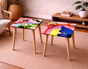 Handgemachte Harz-Beistelltische, bunte abstrakte Kunst, Retro modernes Dekor