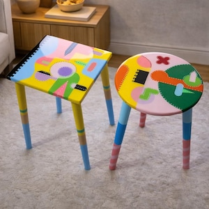 Colorful Resin Coffee Tables: Abstract Art Wooden Side Table Set