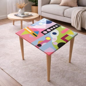 Colorful Painted Resin Side Table, Handmade Abstract Epoxy Art Table
