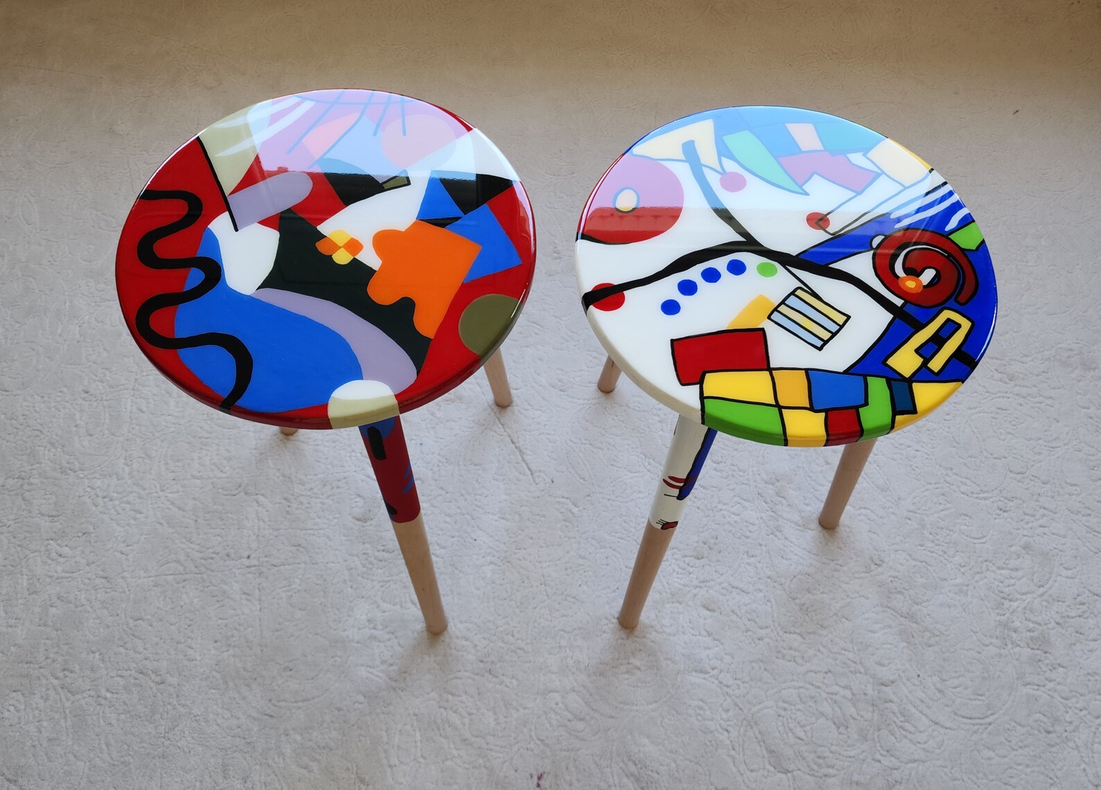 Hand-painted Resin Side Coffee Tables, Colorful Abstract Pop Art Accent ...