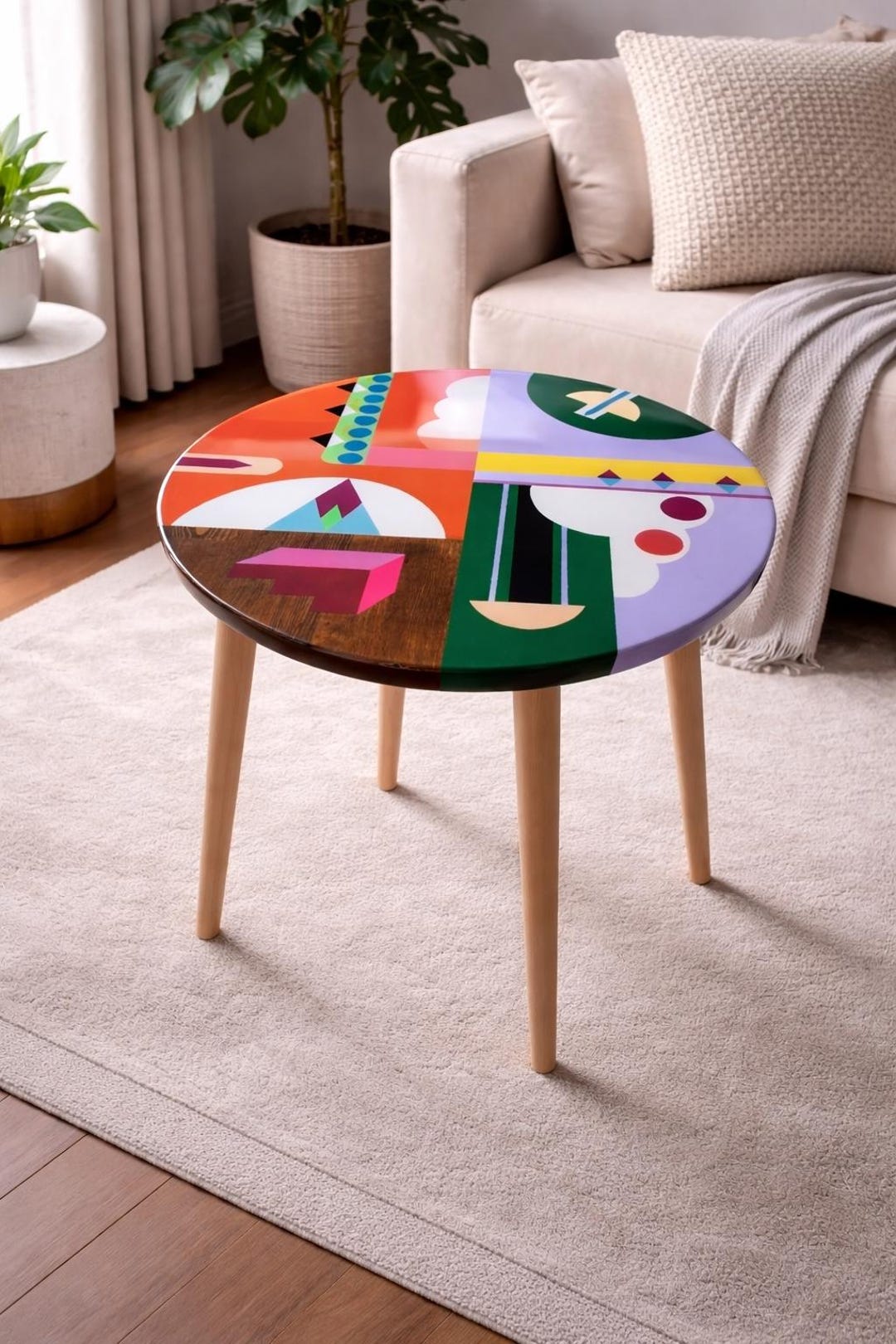 Handmade Resin Coffee Table: Round Abstract Boho Wood Side Table - Etsy