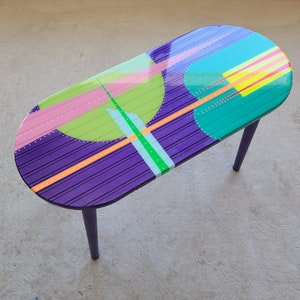 Oval Purple Resin Coffee Table: Funky Boho Pop Art with Painted Legs
