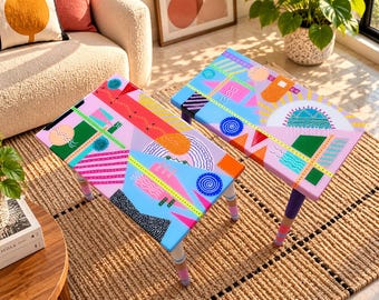 Colorful Epoxy Side Tables, Abstract Resin End Tables, Funky Retro Accent Furniture