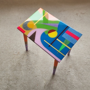 Unusual Unique Wooden Retro Epoxy Resin Blue Green Side Coffee Table